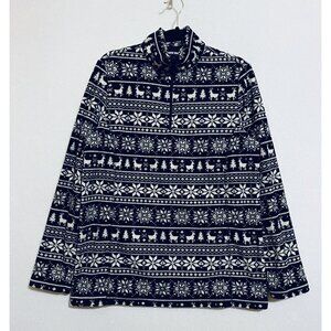 Lands End Jacket Womens Medium Tall Fair Isle Pullover 1/4 Zip Fleece Snowflake